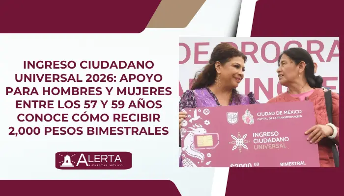 Ingreso Ciudadano Universal 2026: apoyo para hombres y mujeres entre los 57 y 59 años conoce Cómo recibir 2,000 pesos bimestrales